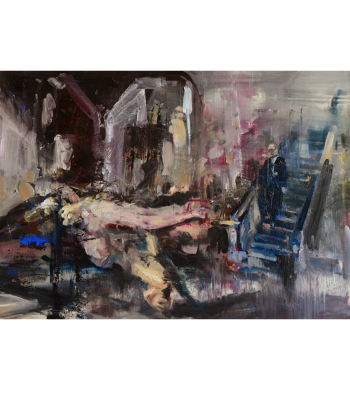 painting-freud-climbing-down-the-stairs